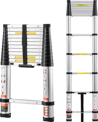 Produktbild von VEVOR Teleskopleiter 3740 mm, Aluminium-Klappleiter mit Einhand-Einzug, Mehrzweckleiter, belastbar bis 150 kg, Stehleiter, Haushaltsleiter, Außenleiter, für Haus, Garten & Dachboden