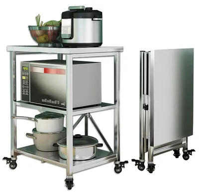 Obrázek produktu pro Servírovací vozík z nerezové oceli, skládací vozík s 3 policemi, kuchyňský vozík na kolečkách, multifunkční vozík
