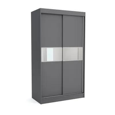 Produktbild von Kleiderschrank KATE ANTHRACITE, 120x60x215 cm –mit Schiebetüren & Spiegel, Kleiderstange & Regalfächer, Schlafzimmerschrank, Garderobenschrank, Modern