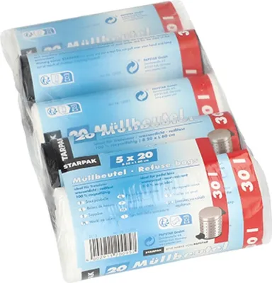 Produktbild von Papstar Müllbeutel, HDPE 30 l 60 cm x 50 cm farbig sortiert, 5 x (5 x 20 Stück)