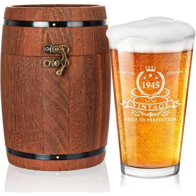Image de Verre à bière de 450 ml, style vintage 1945, avec coffret cadeau en bois