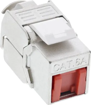 Produktbild von InLine Keystone RJ45 Buchse, SNAP-In, Cat.6a, mit Staubschutz rot, Flach, Grau, RJ-45, Männlich, 10GBase-T, 22/26