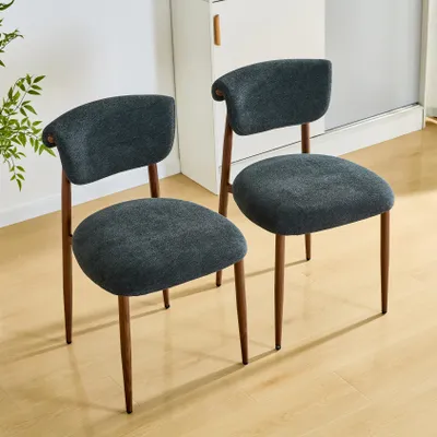 Image de OKWISH Chaise de Salle à Manger - Ensemble de 2 Chaises Modernes en Lin Noir, Dossier Courbé et Assise Confortable