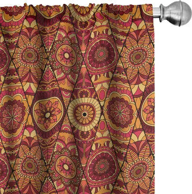 Produktbild von ABAKUHAUS Mandala Vorhänge, Gardinen, Blumengesteck Hand gezeichnete abstrakte böhmische Verzierung mit geometrischem Detail, 2 Stück 75 x 245 cm, Mehrfarbig