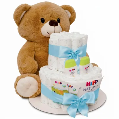 Produktbild von MilaBoo® Windeltorte Junge blau mit Teddybär – Geschenk zur Geburt & Babyparty
