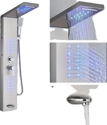 Immagine prodotto di Pannello doccia, illuminazione a LED, getti spa, nichel spazzolato 6002