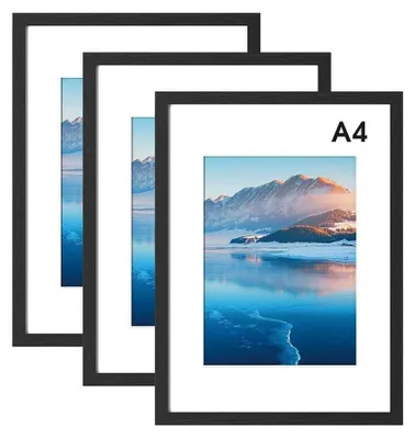 Image de Lot de 3 cadres photo A4, noir, en bois, avec passe-partout, dimensions 21x30 cm