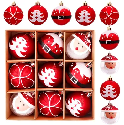 9 Weihnachtskugeln 6 cm unzerbrechlich Weihnachtsmann rot