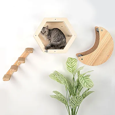 Image de Ensemble de meubles muraux pour chats, comprenant une hamac et des échelons d'escalade (3 pièces)