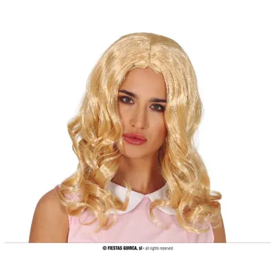 Produktbild von Film Halloween Blonde Locken Perücke Kostüm Zubehör Fasching Glamour Party Accessoire Synthetik Langhaar Wellige Frisur, Farbe: Gelb