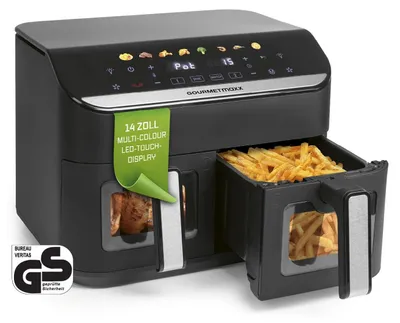 Obrázok produktu pre Fritovací hrn na vzduch s dvojitou komorou - objem 9 litrov - výkon 2400 W - čierna farba - na fritovanie a grilovanie