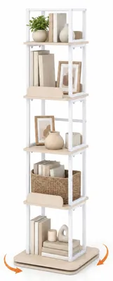 Produktbild von KOMFOTTEU Drehbares Bücherregal, Drehregal offen mit 5 Ebenen, Standregal mit Metallrahmen, platzsparendes Aufbewahrungsregal für Schlafzimmer, Wohnzimmer & Büro, 40 x 40 x 148,5 cm