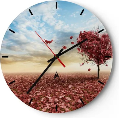 Produktbild von Wanduhr - Rund - Glasuhr - Abstraktion Herbst Baum Blatt - 40x40cm - Schleichendes Uhrwerk - Lautlos - zum Aufhängen bereit - Dekoration Modern - Wanddekoration aus Glas - C3AR40x40-2609