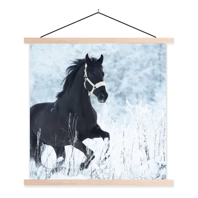 Produktbild von MuchoWow® Textilposter Pferd - Schnee - Winter 40x40 cm mit holzfarbenen Rahmen - Posterleiste