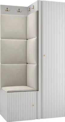 Produktbild von MIRJAN24 Garderoben-Set Orion Ryfel Slim XXV, Kleiderschrank, Schuhschrank, Kleiderhakenbrett, 7x Paneel 42x42, 6 Kleiderhaken für Kleidung, Metallgriffe (Farbe: Weiß, Manila 02)