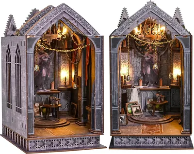 Produktbild von DIY Book Nook Kit, Puppenhäuser Holz Miniatur Haus Möbel Kit Mit LED-Licht, 3D Holzpuzzle Buchstütze Bücherregal Dekoration