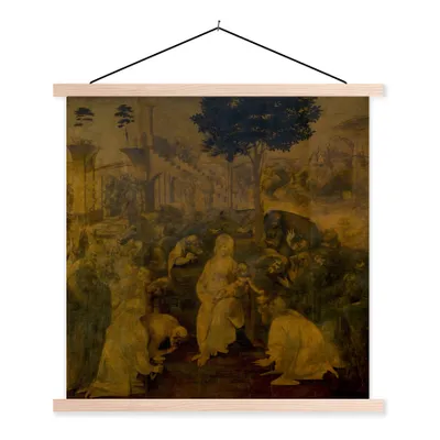 Obrázek produktu pro MuchoWow® Textilní plakát - Klanění mudrců - Leonardo da Vinci - 120x120cm - S hnědými lamelami