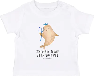 Produktbild von Mr. & Mrs. Panda Babyshirt Sternzeichen Wassermann 0. - 6. Monat - Weiß - Geschenk, Baby  Shirt, Geburtstag Februar, T-Shirt, Nix, Meer, Jerseyshirt, Meermann, Januar