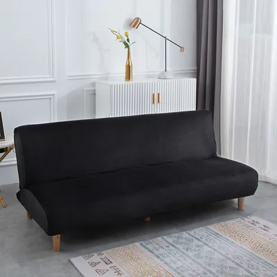 Obrázek produktu pro Easy-Going Stretch Sofa Slipcover Armless Folding Sofa Cover Furniture Protector Plain Futon Cover, Black