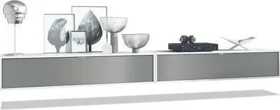 Produktbild von Vladon 2er-Set TV Board Lana 140,  Germany, Lowboards je 140 x 29 x 37 cm mit viel Stauraum, Korpus in Weiß matt, Fronten in Graphit seidenmatt | Große Farbauswahl
