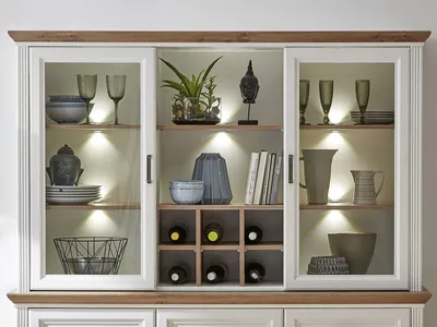 Produktbild von Buffet-Aufsatz Aufsatzschrank Schrank-Aufsatz Buffet-Schrank Vitrine "Jillana I" Pinie hell / Artisan Eiche