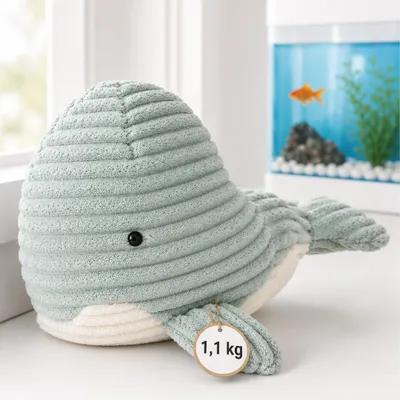 Produktbild von Türstopper Wal 1,1 kg schwerer Türhalter Stofftier Türpuffer Kinderzimmer maritime Deko Hellblau Cremeweiß