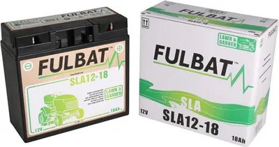 A product shot of a Fulbat SLA12-18 battery and its packaging.
