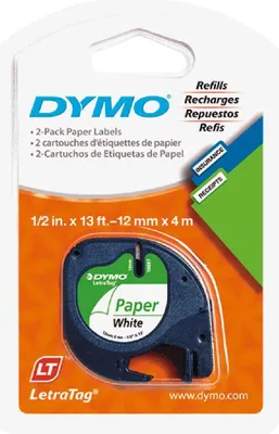 Immagine prodotto di Nastro di carta Dymo LetraTag 12 mm x 4 m, bianco, 59421, S0721510
