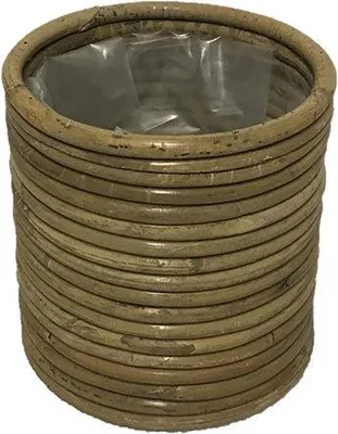 Produktbild von Warentuin Blumentopf aus Rattan, Grau, rund und gestreift, 14x18 cm