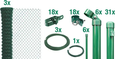 Produktbild von Alberts Maschendrahtzaun, Höhe 100 cm, Länge 75 m, Zaun-Komplettset zum Einbetonieren, grün,  Maschenweite 60 x 60 mm