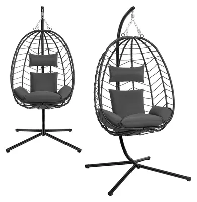 Produktbild von Schaukelstuhl - Hängende Eierhocker - Hängematte - Kopfstütze - mit Metallgestell - Sitzkissen