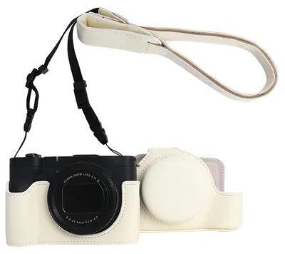 Productafbeelding van Solidchoice - PolyurethanLeren Camera Case met Schouderriem voor Canon PowerShot V1, Wit