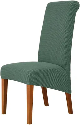 Imagen del producto de 4 fundas elásticas para sillas, ideales para sillas grandes de comedor. Fundas de color verde claro, lavables