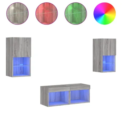 Produktbild von 4-tlg. TV-Wohnwand mit LED-Leuchten Grau Sonoma