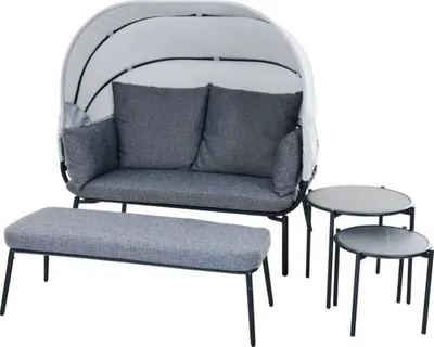 Produktbild von Gartenmöbelset Siena Garden Bali 2 -Sitzer grau 4 tlg. aus Aluminium und Polyrattan, Klappfunktion für platzsparende Lag