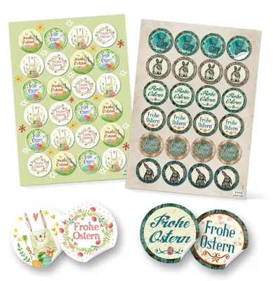 Produktbild von Logbuch-Verlag Set 48 Frohe Ostern Aufkleber Osterhase Osterdeko bunt Osteraufkleber rund Verpackung für Kindergeschenke Geschenke Give-Away grün gelb pink beige