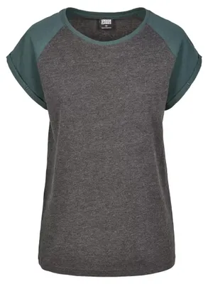 Zdjęcie produktu dla Dámské tričko Urban Classics Ladies Contrast Raglan Tee charcoal/bottlegreen - 3XL