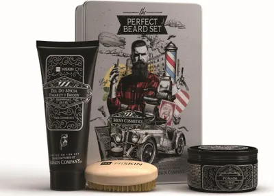 Obrázok produktu pre HiSkin The Perfect Beard Kit kefa na fúzy + pomáda na vlasy a fúzy 100 g + hydratačný šampón na vlasy a fúzy 200 ml