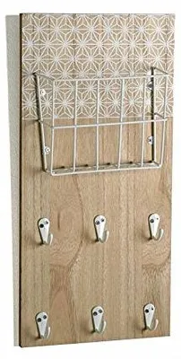 Schlüsselhalter mit Korb, MDF/Metall, Weiß, 20x7x47,5 cm