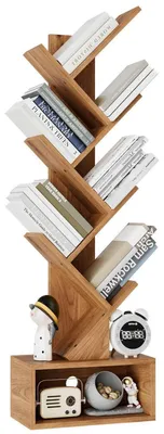 Produktbild von Bücherregal Baumform 6 Ebenen Raumteiler Standregal Holzregal Eichenfarben 112 cm