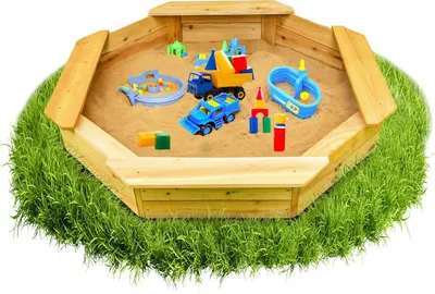 Produktbild von Coemo 6-eckiger Sandkasten Sally Holz inkl. Bodenplane 135x135x20 cm