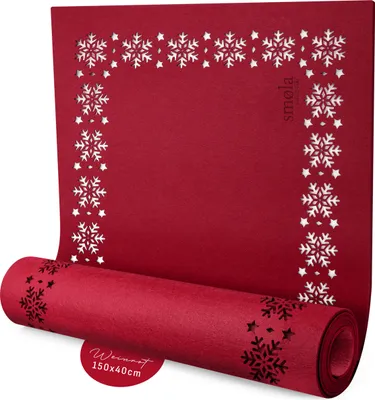 Produktbild von smøla Design Tischläufer Weihnachten I Winter Tischband Rot aus Filz als Dekoration 150x40 cm I Tisch-Deko modern I Filzläufer Weihnachtstischläufer Tischdecke Weihnachtsdeko