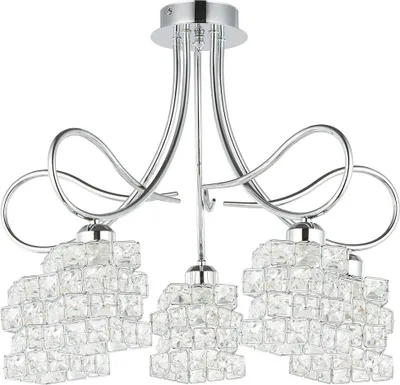 Zdjęcie produktu dla HowHomely lampa sufitowa Crystal pięciokrotna srebrna 55x48 cm szkło stal chromowana