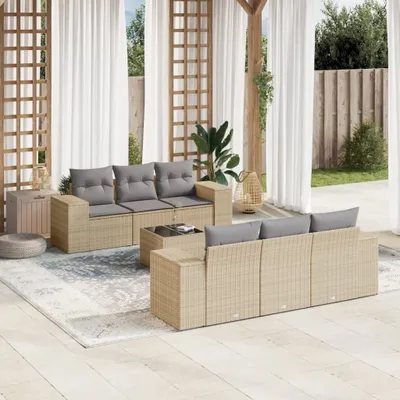 Produktbild von 7-tlg. Garten-Sofagarnitur mit Kissen Beige Poly Rattan 3254646