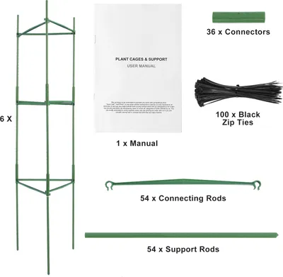 Obrázek produktu pro SucceBuy klece na rajčata, 121,9 cm, balení 6 kusů, stohovatelná podpěra pro rostliny, mříž pro zeleninu, květiny, popínavé rostliny, vyvýšený záhon, zelené kovové kůly