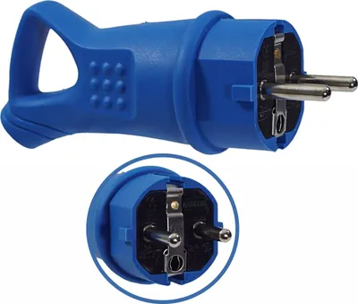 Produktbild von Schukostecker 16A 230V Gummistecker Schuko Schutzkontakt IP44 blau mit Griff