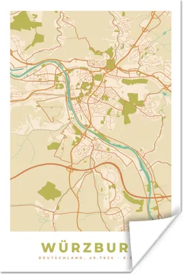 Produktbild von MuchoWow® Poster Karte - Würzburg - Jahrgang - Karte 40x60 cm - Plakate für die Wand - Poster Babyzimmer