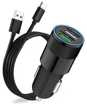 Autolader QC3.0 & 2,4A, 2 USB-Ports, 5V/3A, mit USB-C-Kabel