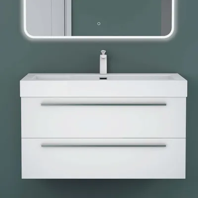 Produktbild von Mai & Mai Badmöbelset Komplett Set Waschbeckenunterschrank 100cm Unterschrank mit Waschschbecken aus Mineralguss Quadratto