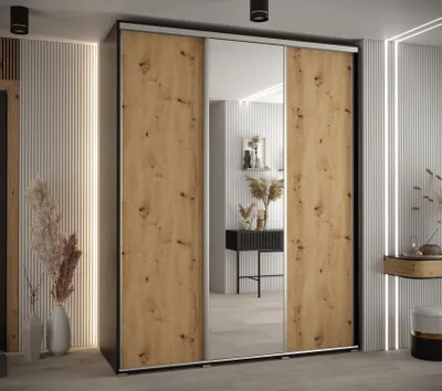 Obrázok produktu pre Šatníková skriňa ASIRI 3 - 190/60 cm, čierna / dub artisan / strieborná